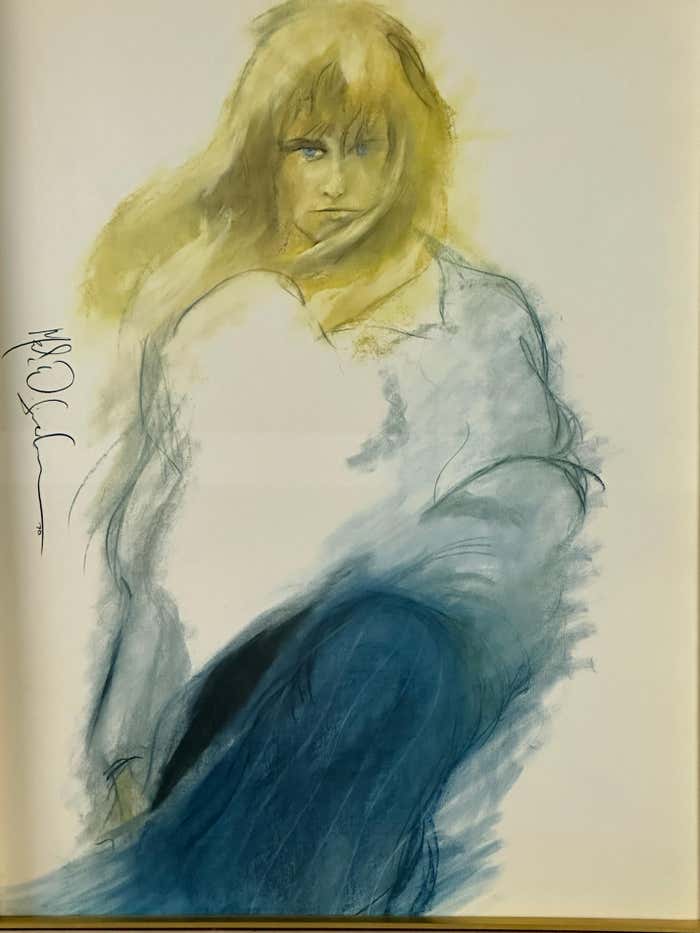 "Blue Wind" Lithograph of a Young Girl