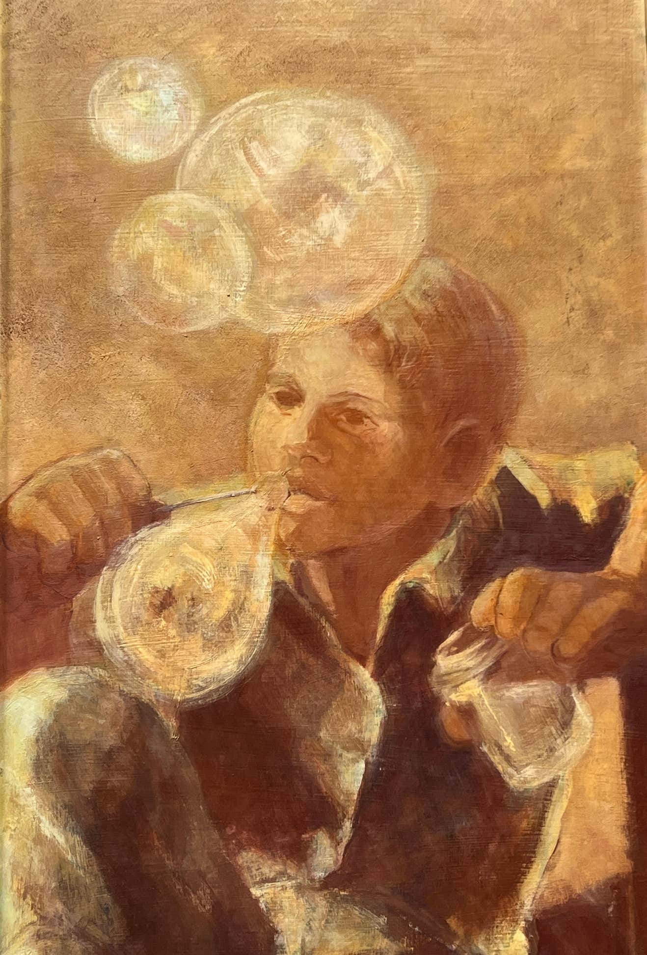 "Launching Dreams" Bubble Boy Oil Painting by Joan Carl Strauss