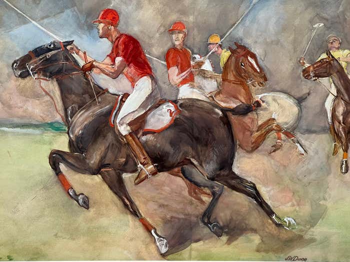 A Polo Match, Framed Watercolour by John W. Dunn- 1932