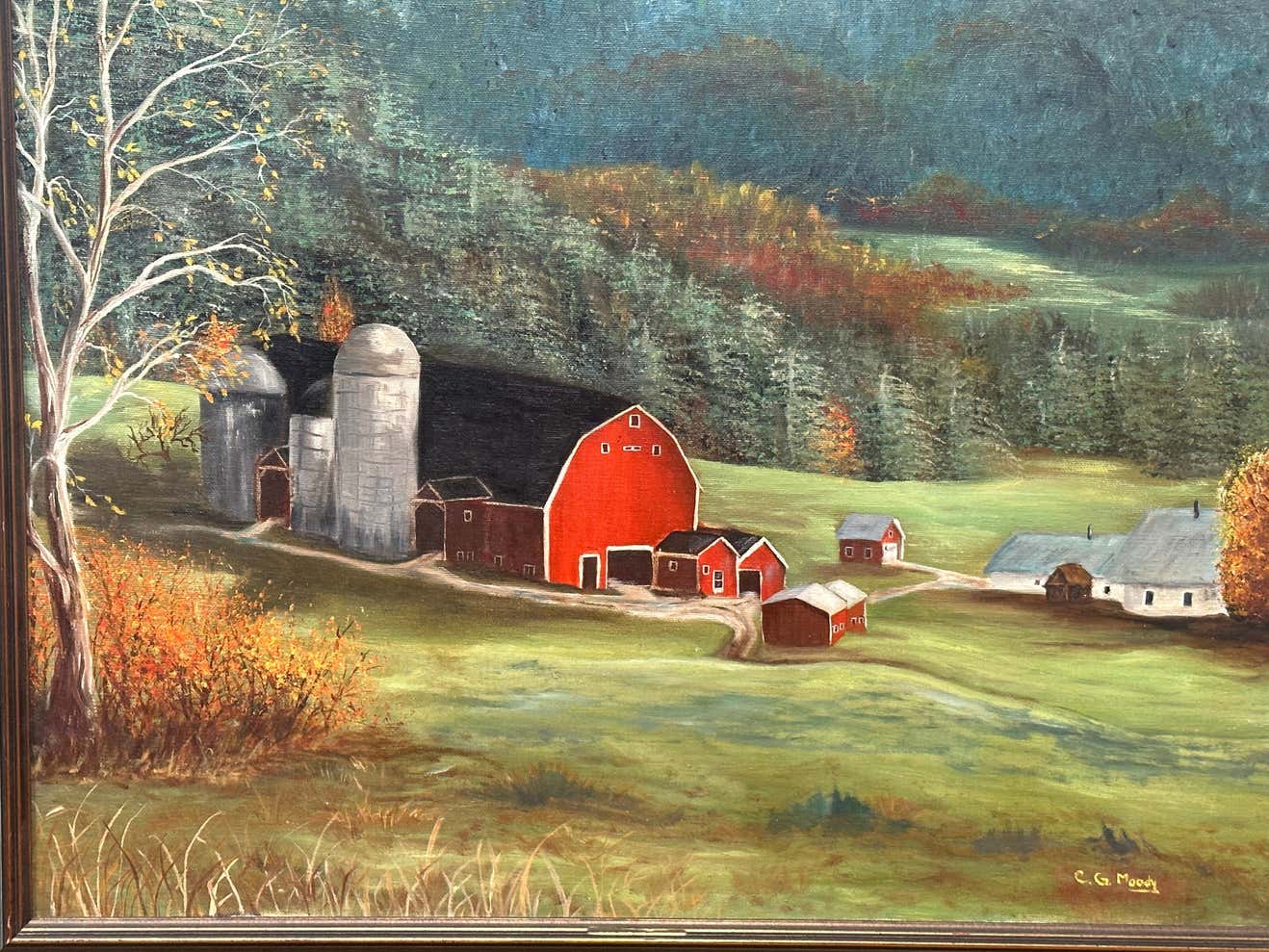 Red Barn Oil on Canvas Landscape signed C.G Moody