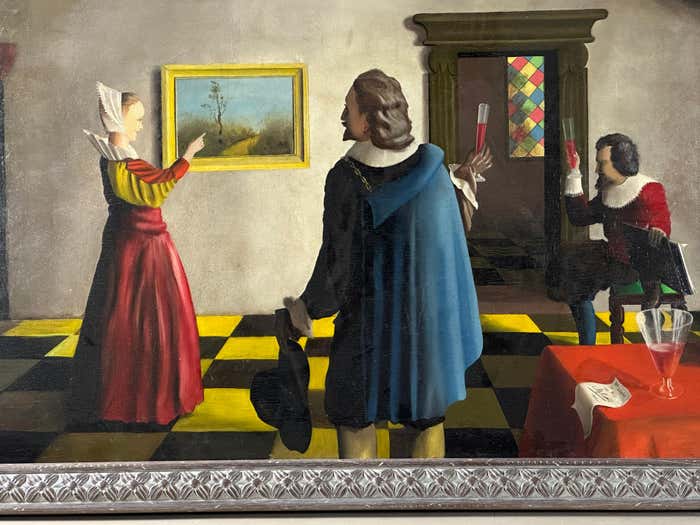 Daily Life Scene in a 17th Century Vermeer Style - Dutch Oil Painting on Canvas