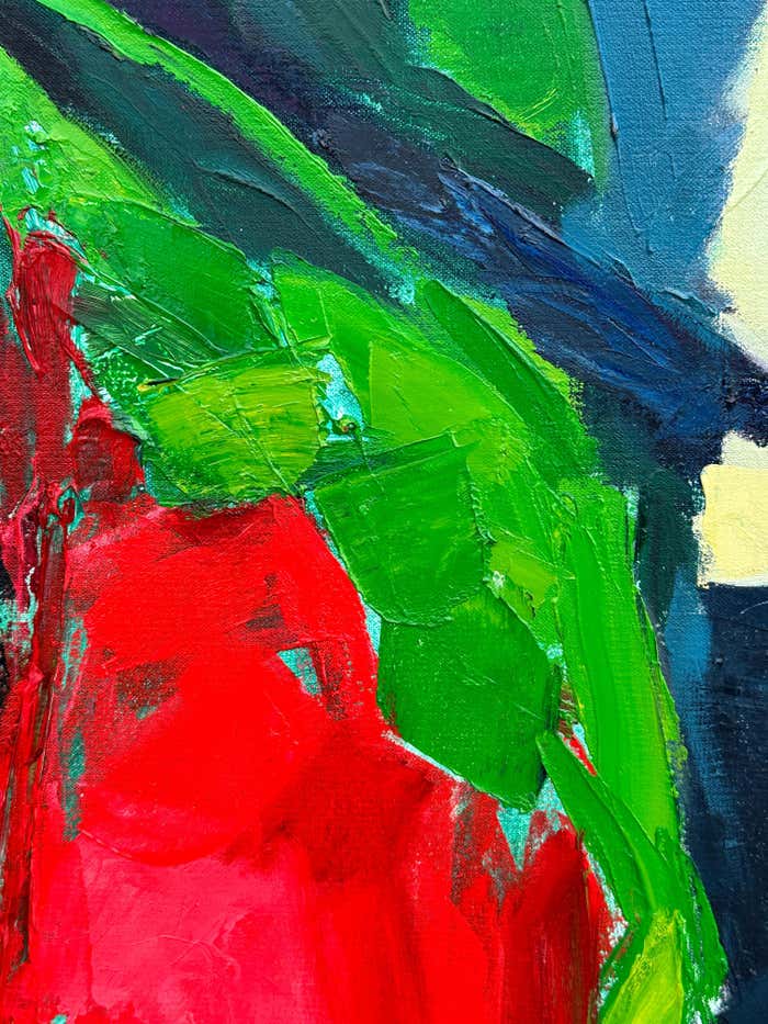 Colorful Light Green and Red Abstract - Acrylic on Canvas by Eric K. Fiazi