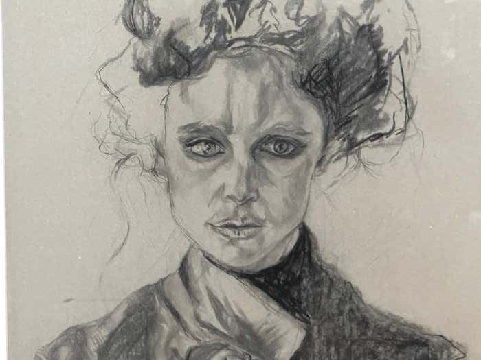 Charcoal Portrait Drawing of a Woman in Period Outfit