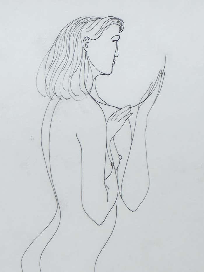 Nude Drawing of a Woman Blowing a Kiss by Albert Radoczy