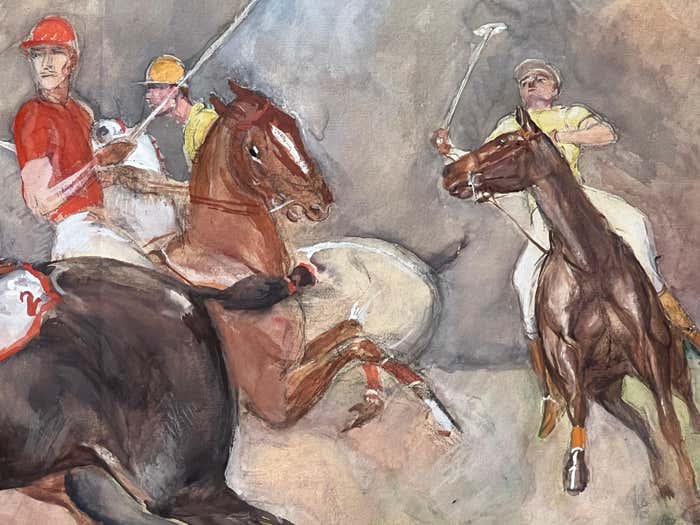 A Polo Match, Framed Watercolour by John W. Dunn- 1932