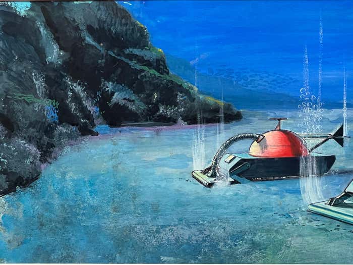 Submarine Dystopia #1 Futuristic Underwater Landscape Gouache