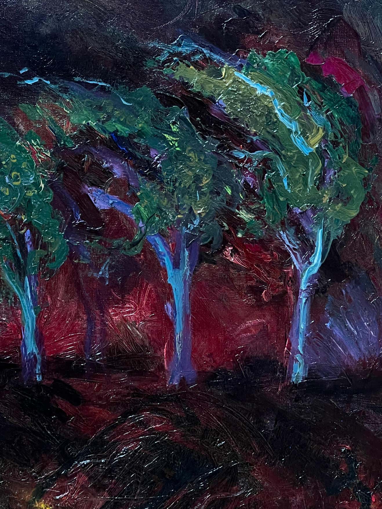 "Trees in a Raging Wildfire" Expressionist Landscape Oil Painting By Pat Berger