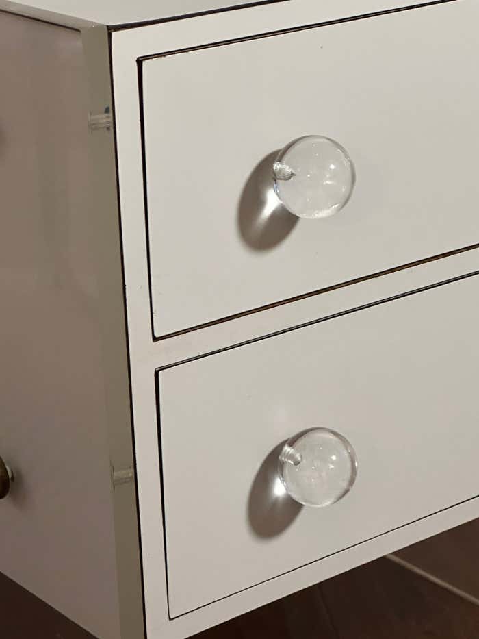 Pair of White Formica and Lucite Side Tables