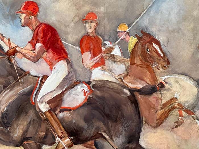 A Polo Match, Framed Watercolour by John W. Dunn- 1932
