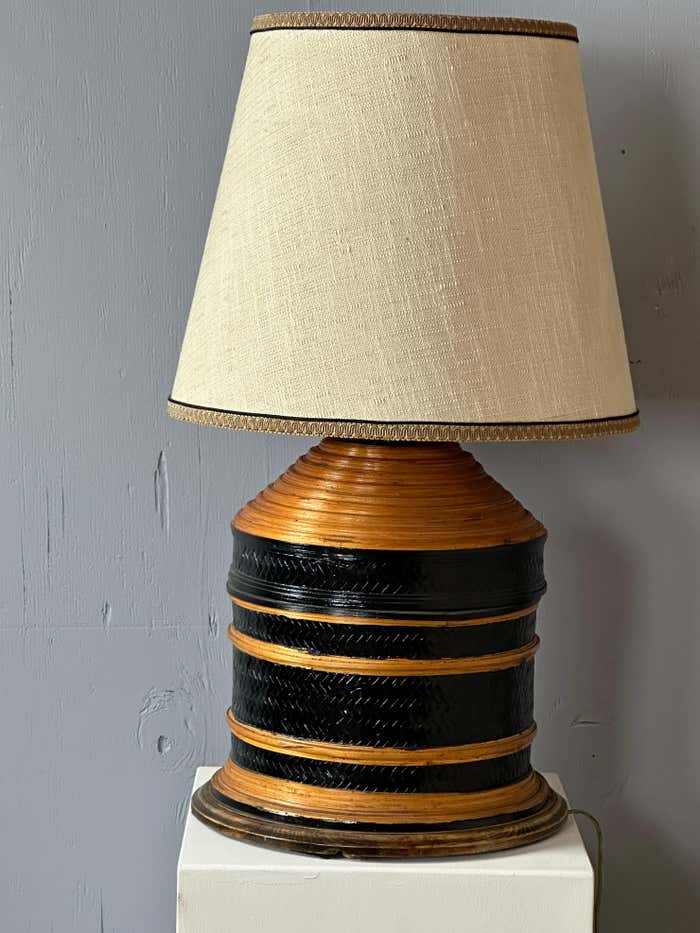 Large Decorative Blonde and Black Colour Cane Table Lamp