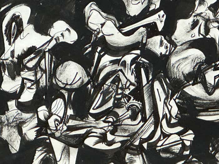 A Confrontation in Black and White, Abstract Oil Painting by Vahan Yervandyan