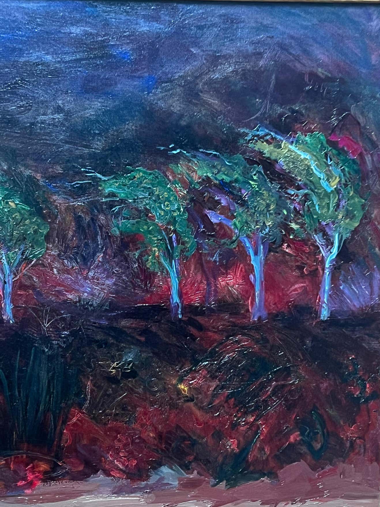 "Trees in a Raging Wildfire" Expressionist Landscape Oil Painting By Pat Berger