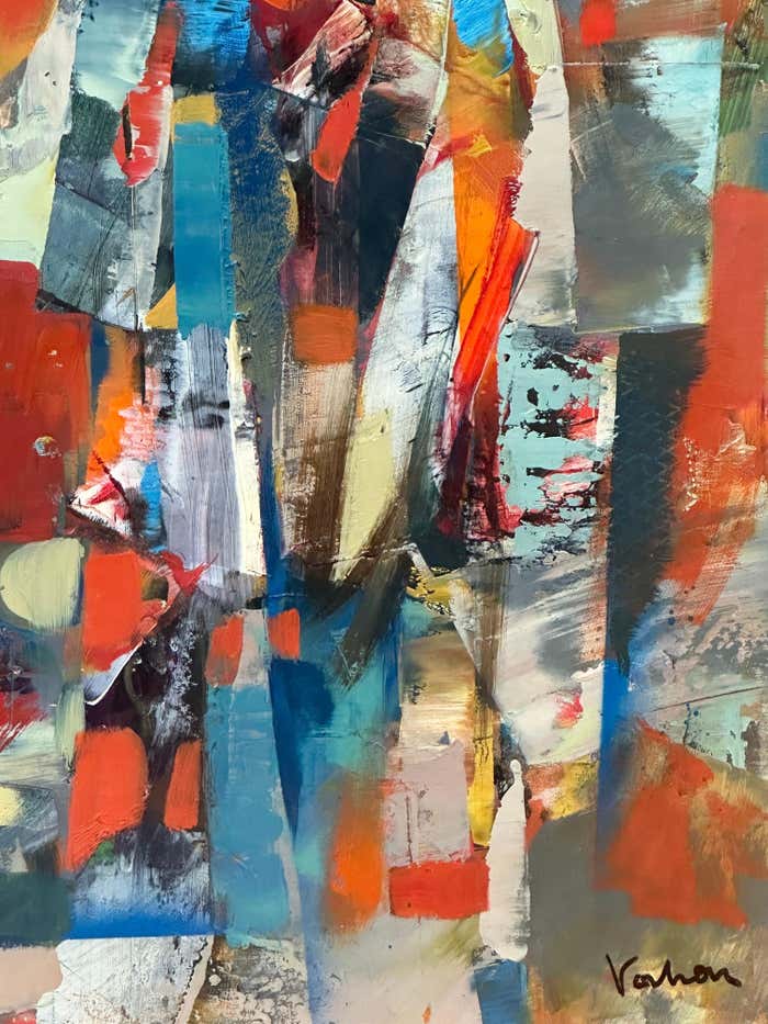 Colourful Red, Blue and Yellow Abstract Painting by Vahan Yervadyan