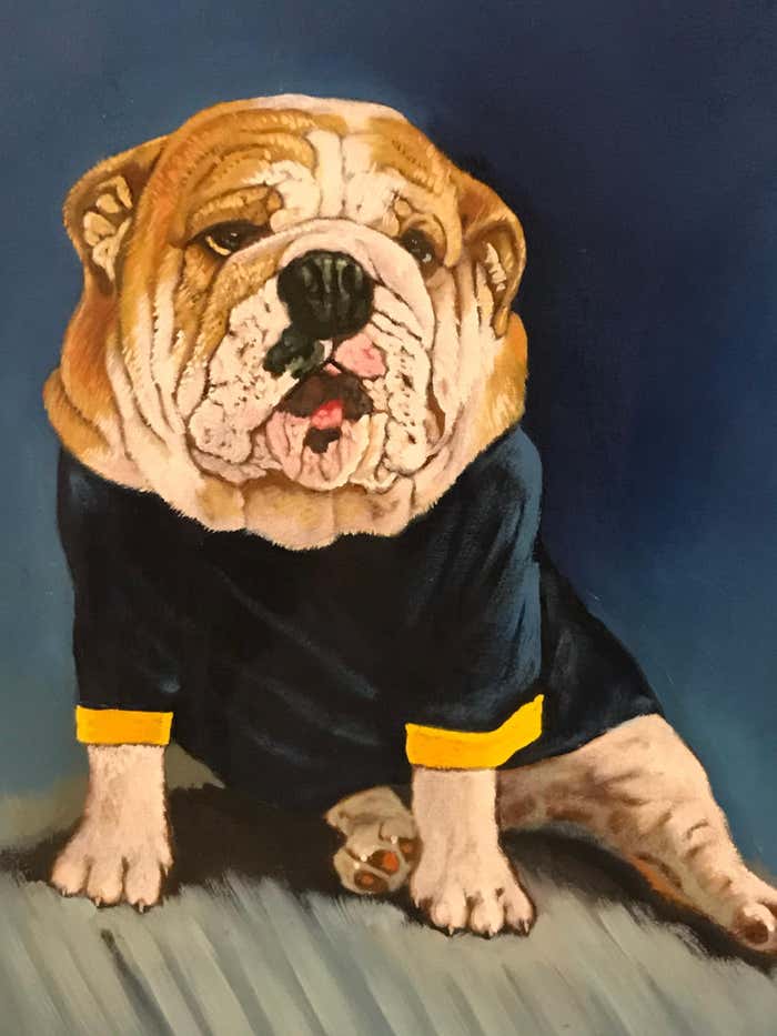 Portrait of a Dressed Up English Bulldog - Painting By Rosas