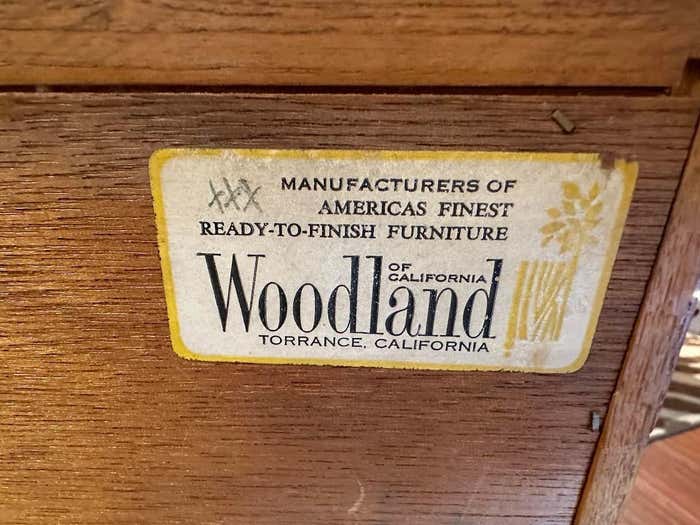 Mid-Century Little Blonde Oak Credenza with Black Sliding Doors by Woodland