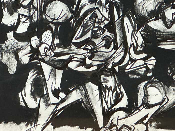 A Confrontation in Black and White, Abstract Oil Painting by Vahan Yervandyan