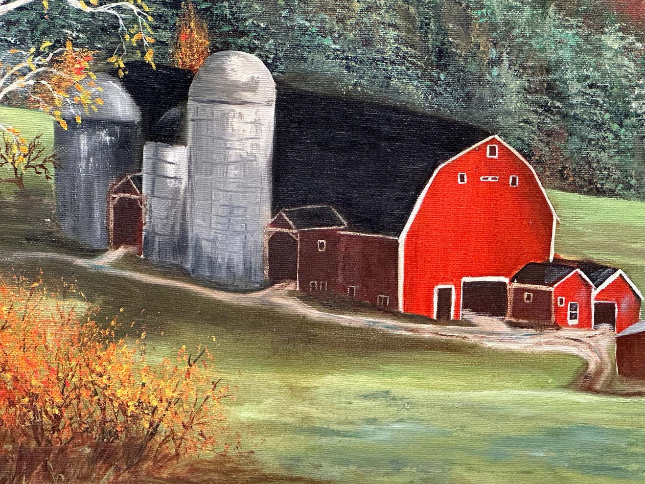 Red Barn Oil on Canvas Landscape signed C.G Moody