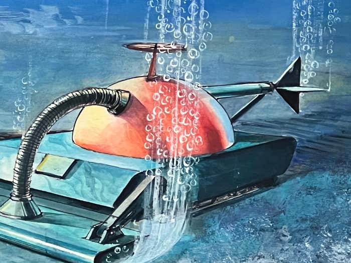 Submarine Dystopia #1 Futuristic Underwater Landscape Gouache