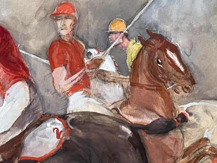 A Polo Match, Framed Watercolour by John W. Dunn- 1932