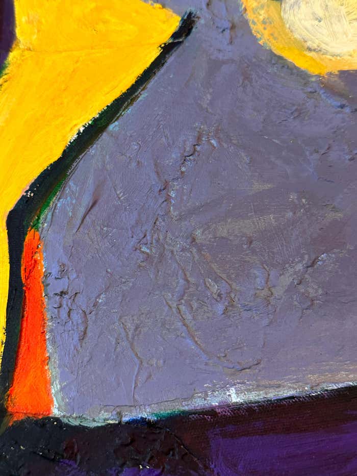 "Joyful Chaos" Purple, Blue and Yellow Abstract painting by Eric (K) Fiazi