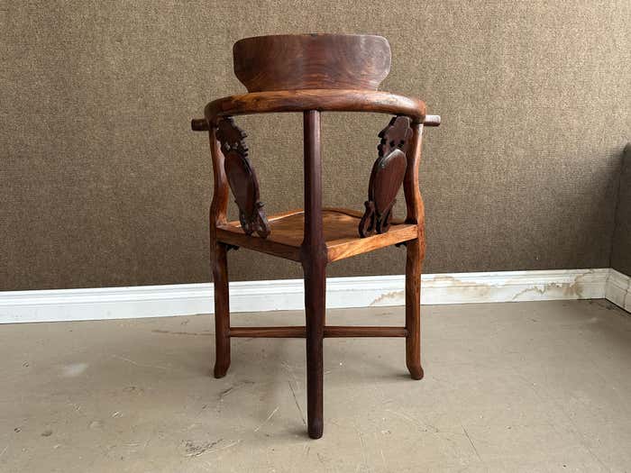 Chinese Rosewood and White Marble Inlay Corner Chair - a Pair