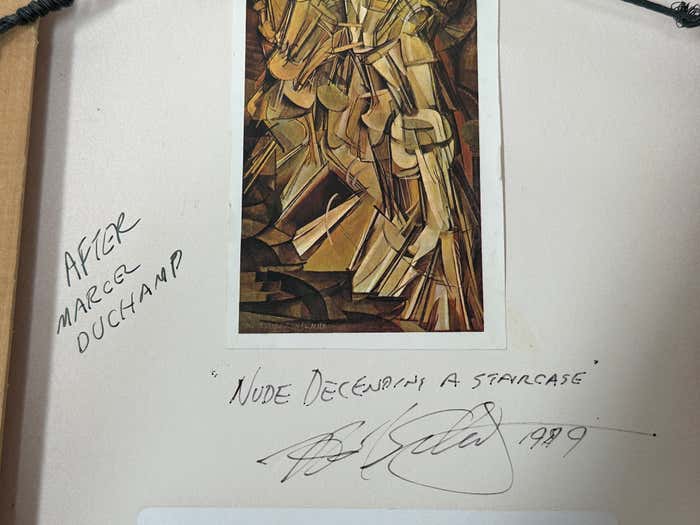 Oil, Wood and Straw Mixed Media signed N. Schultz after Marcel Duchamp