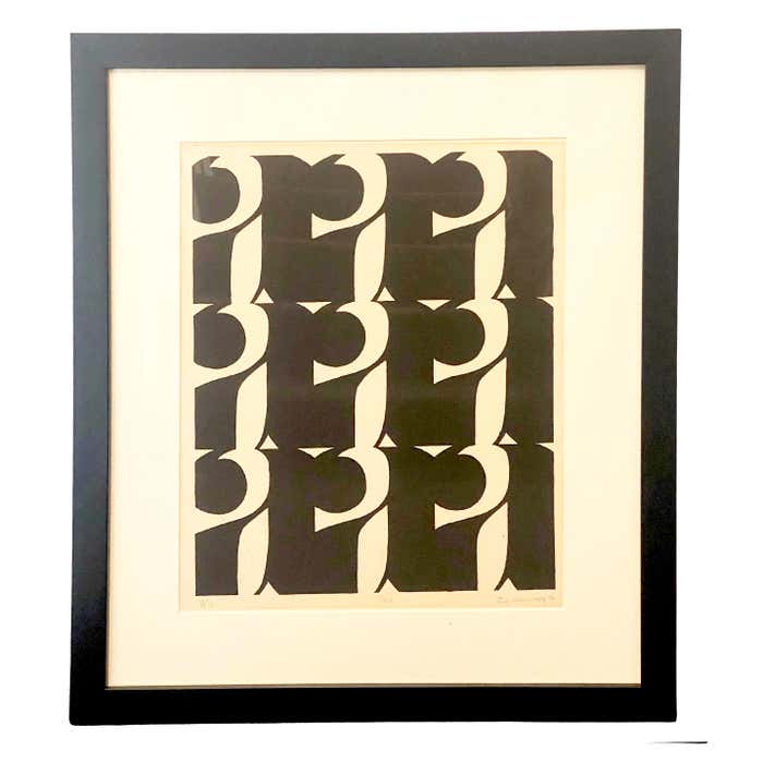 Geometric Black and White Lithograph by Eva Kolosvary-Stupler
