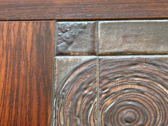 Mid-Century Danish Coffee Table with Rectangular Ceramic Tiles Center Piece