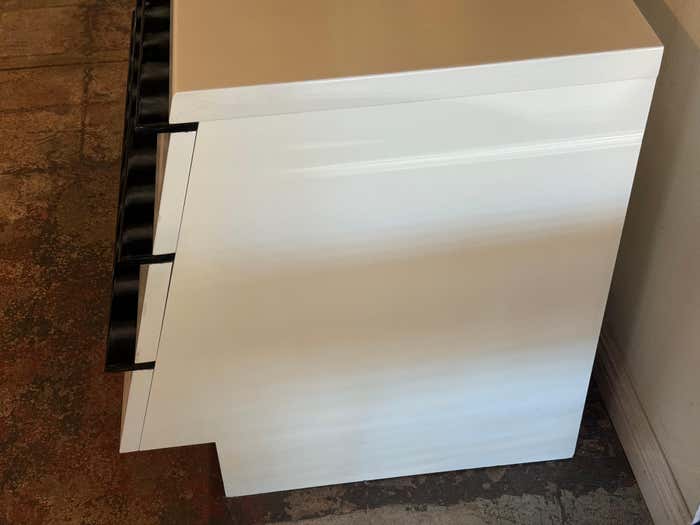 Modern White Lacquered Three-Drawer Dresser with Black Handles