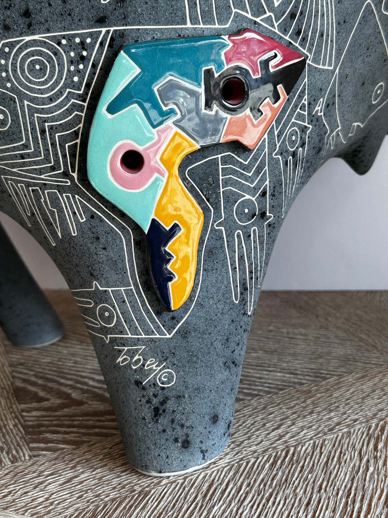 "The Buffalo" Modern Geometric Ceramic Sculpture by Gene and Rebecca Tobey