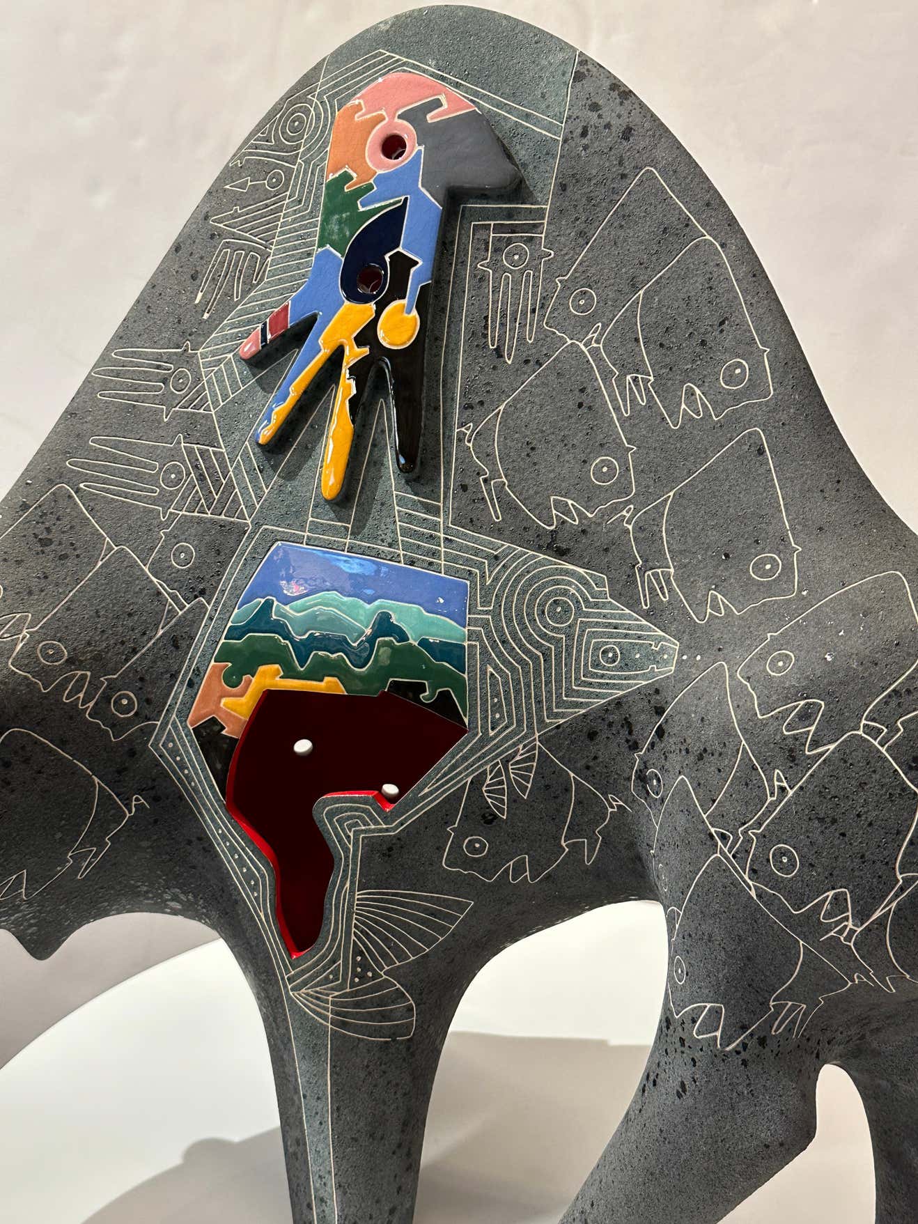 "The Buffalo" Modern Geometric Ceramic Sculpture by Gene and Rebecca Tobey