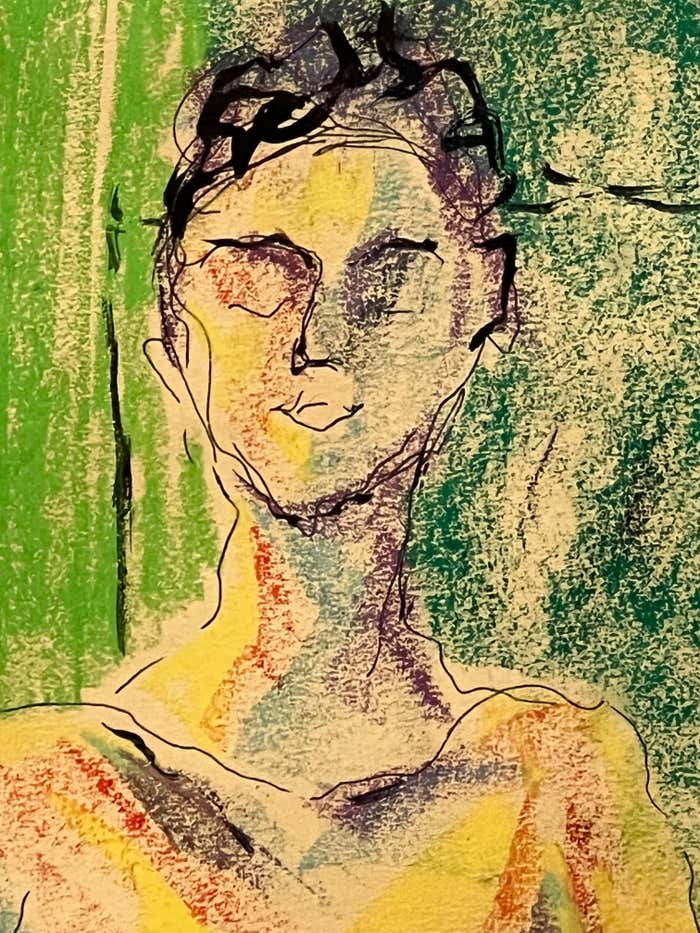 “Nude in the Green Realm” Sitting Woman Portrait - Pastel by Louis Nadalini