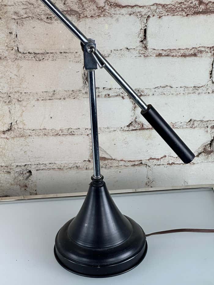 Mid-Century Herda Black Enameled Metal and Chrome Draft Lamp