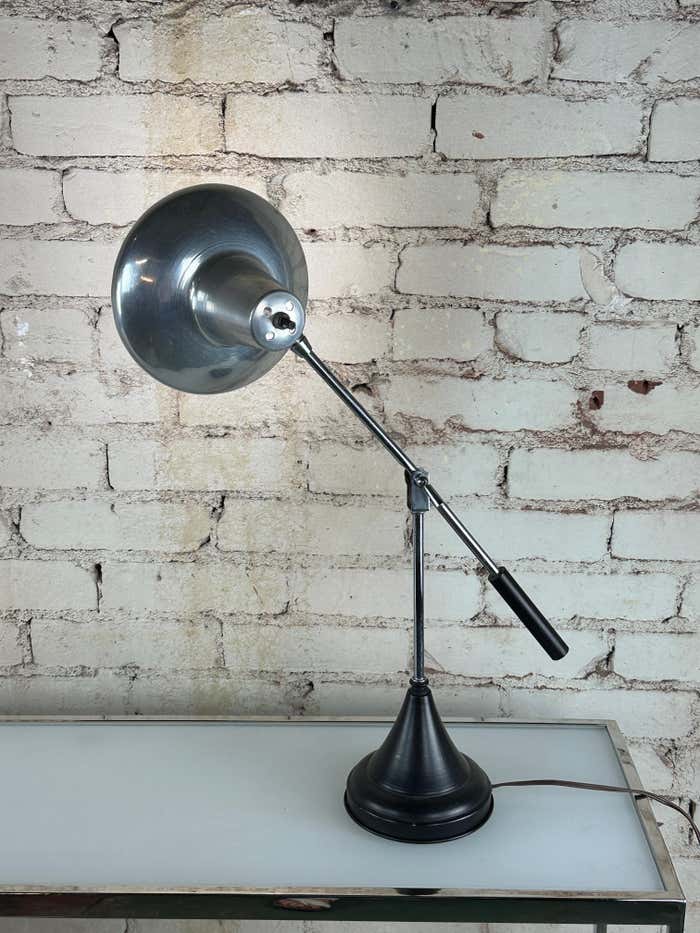 Mid-Century Herda Black Enameled Metal and Chrome Draft Lamp
