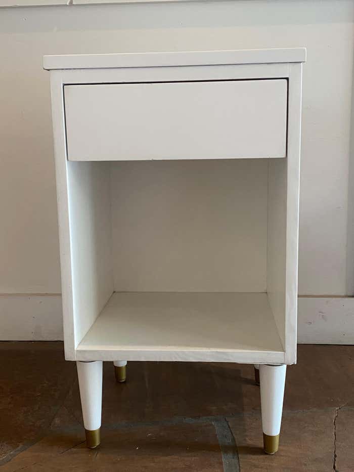 Midcentury Colormates White Nightstand by Morris with Gold Accents