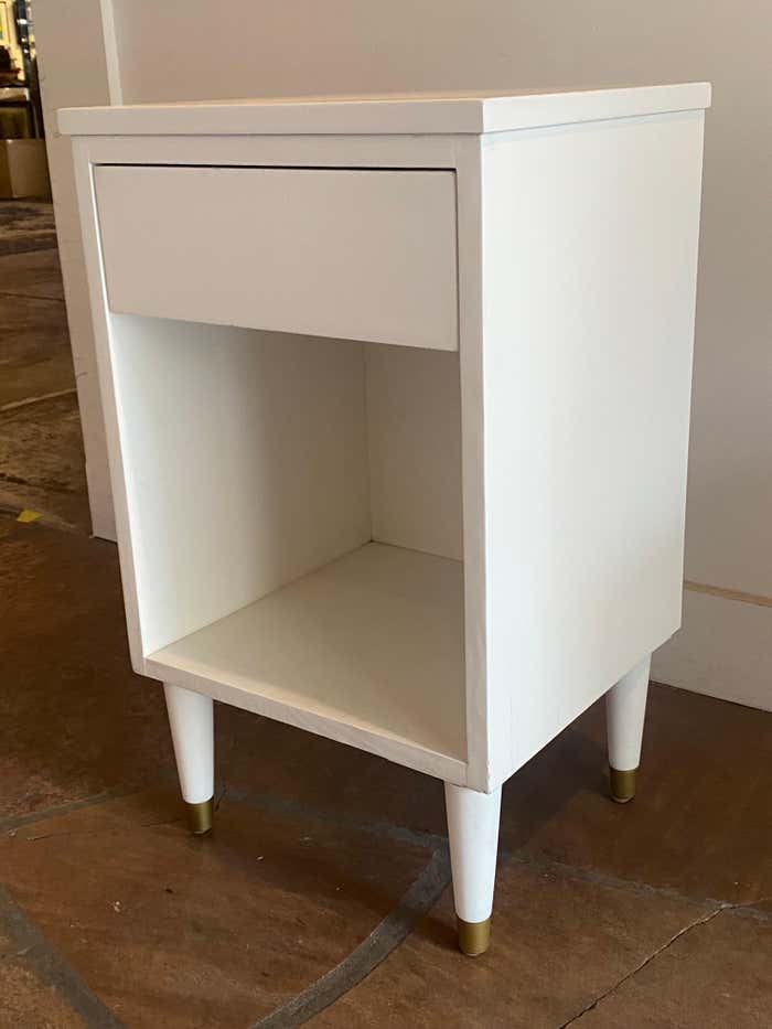Midcentury Colormates White Nightstand by Morris with Gold Accents