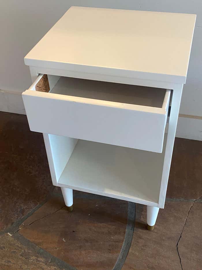 Midcentury Colormates White Nightstand by Morris with Gold Accents
