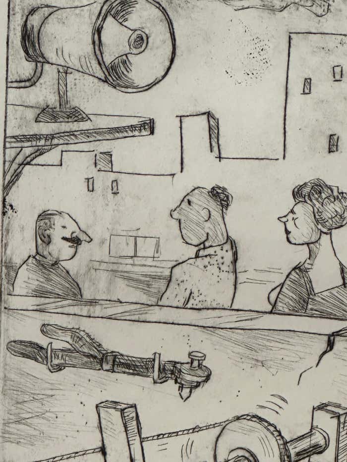"People In The Street" Satirical Drawing by John Marx