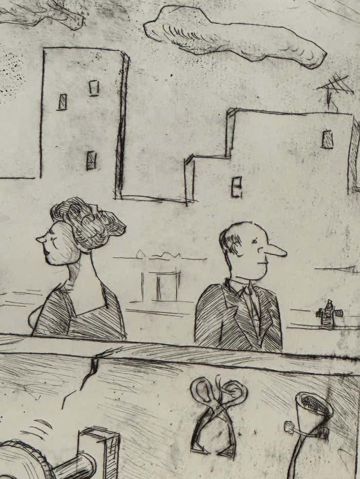 "People In The Street" Satirical Drawing by John Marx