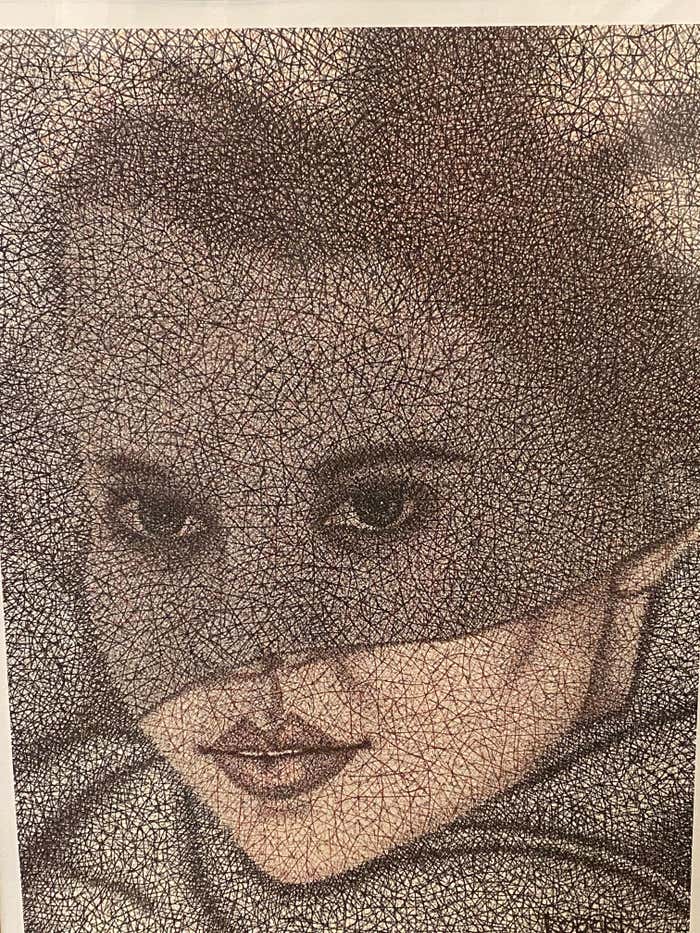 "Under the Veil" Midcentury Portrait Lithograph by Robert