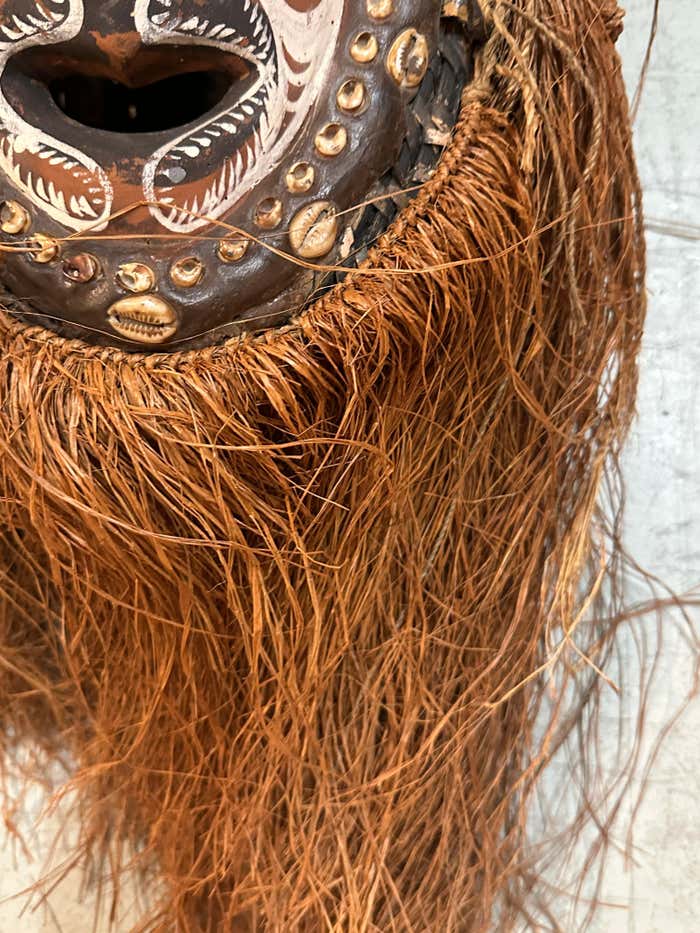 Oceanian Bamboo Mask with Long Hair from New Guinea