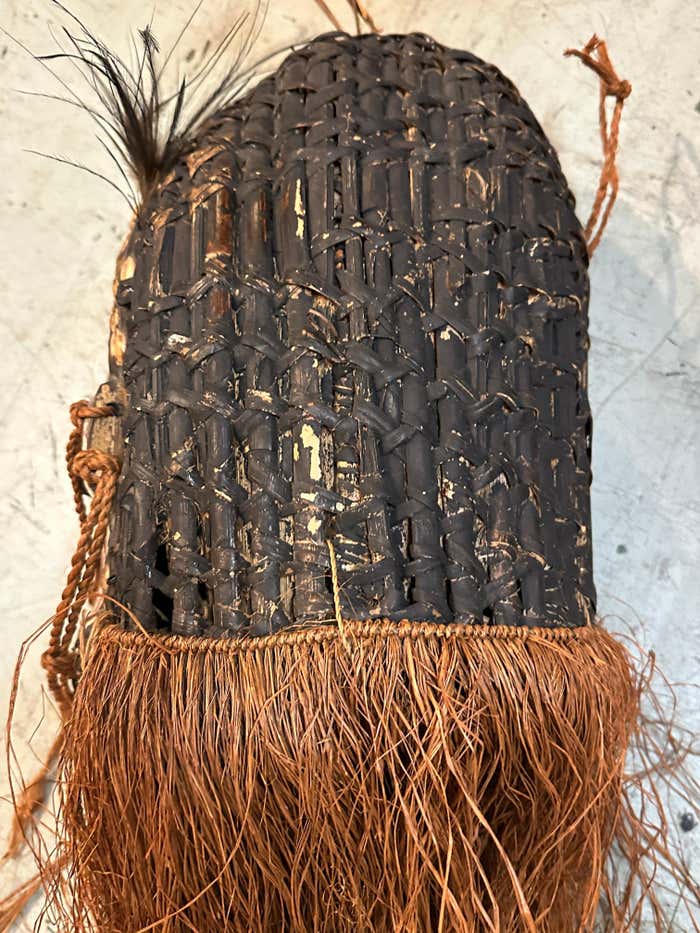Oceanian Bamboo Mask with Long Hair from New Guinea