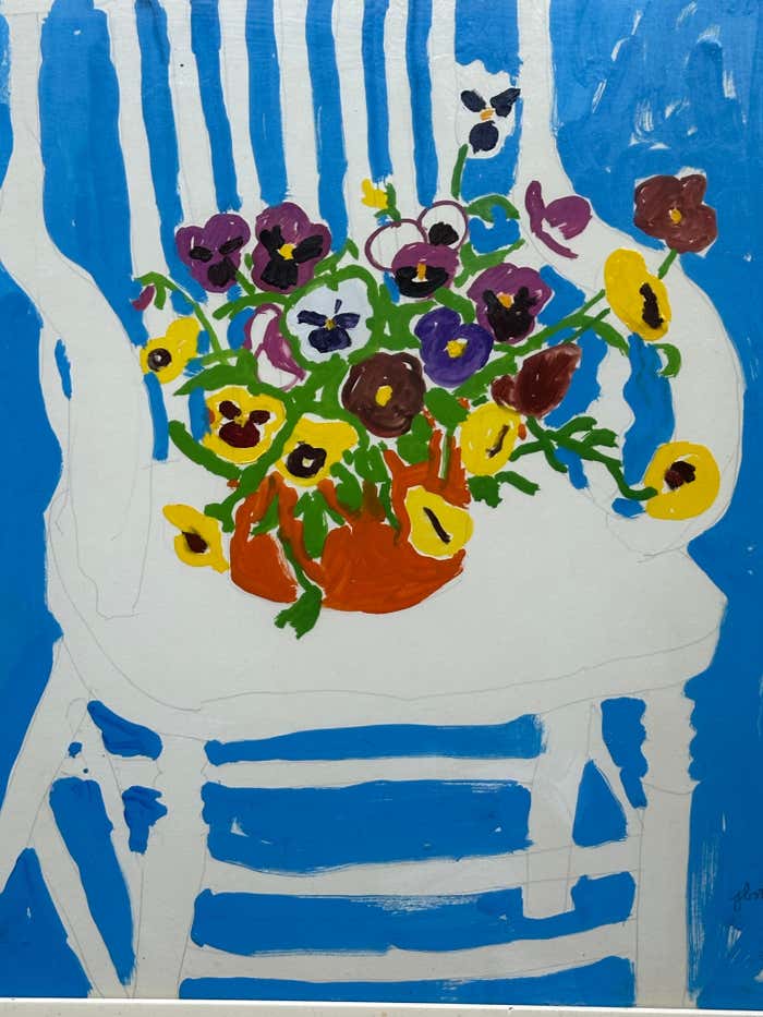 "White Chair" Still-Life Gouache and Pencil Sketch by John Botz