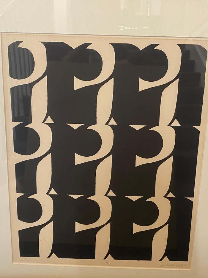 Geometric Black and White Lithograph by Eva Kolosvary-Stupler
