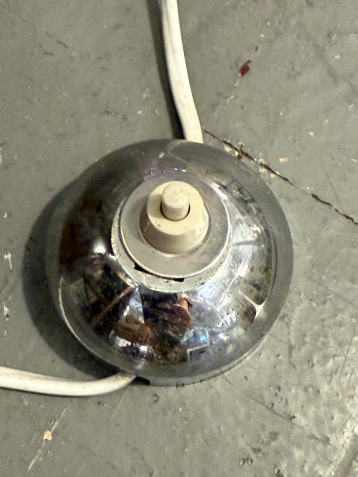 Midcentury Modern Brass Floor Lamp with Plastic Shade in the style of Nikoll