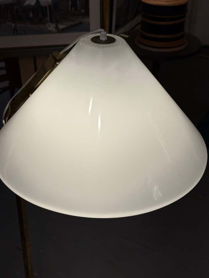 Midcentury Modern Brass Floor Lamp with Plastic Shade in the style of Nikoll