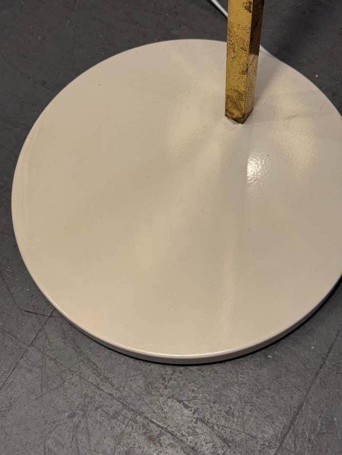 Midcentury Modern Brass Floor Lamp with Plastic Shade in the style of Nikoll