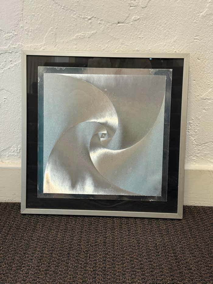 Monochromatic Spiral Reflecting Aluminium Square Artwork