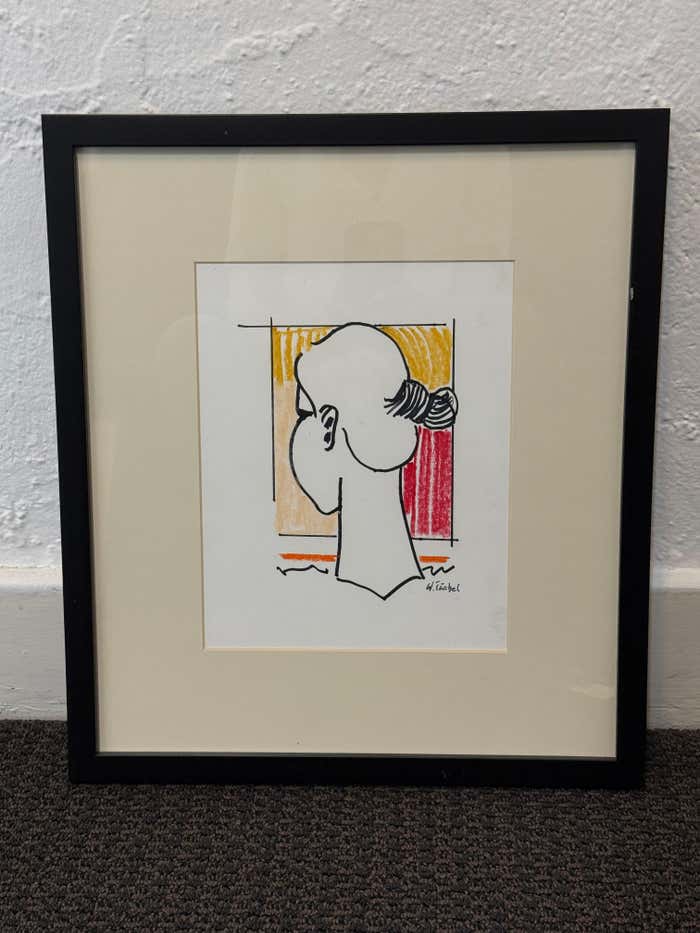 Pastel And Ink Portrait of A Woman Looking Away .by BW. Tishel