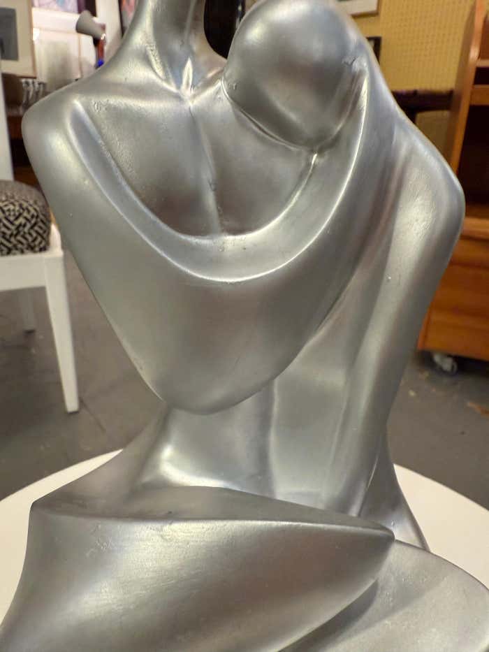 Two Lovers, Silver Plaster Sculpture on Black Plaster Base